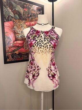 White House Black Market Floral & Leopard Halter Camisole